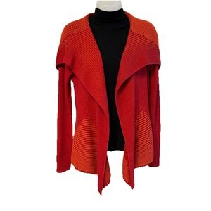 Spring & Mercer Orange Striped Long Sleeve Open Front Cardigan Sweater S NWT